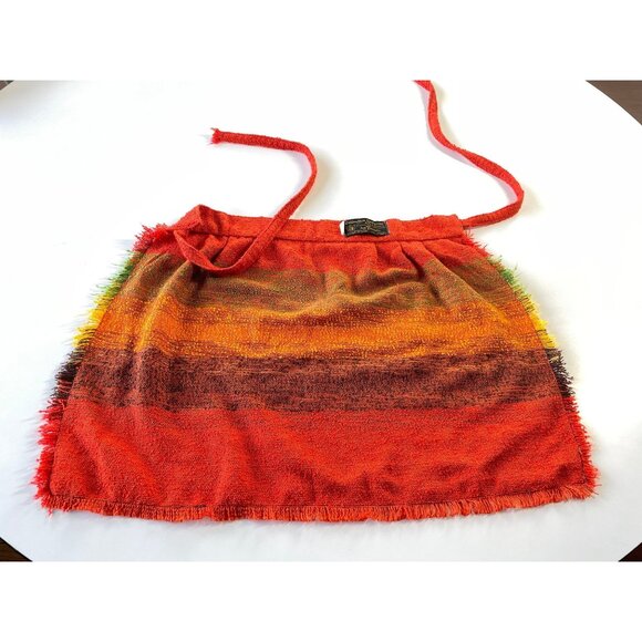 Vintage 80s handmade half apron, orange yellow stripes, woven apron - Picture 7 of 8